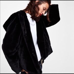 Zara faux fur cropped hooded jacket